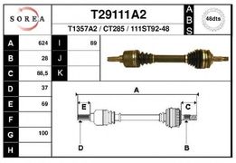 Полуось PSA 607 2.2i -3.0 V6, 2.2 HDi  АКПП  левая