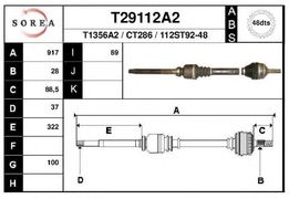 Полуось PSA 607 2.2i -3.0 V6, 2.2 HDi  АКПП правая