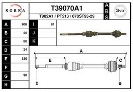 Полуось PSA 406 +ABS ->03/99 правая