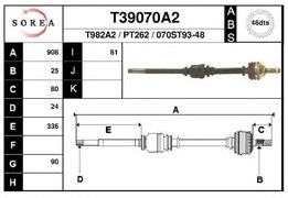 Полуось PSA 406 1.6-2.0 +ABS МКПП 03/99-> правая