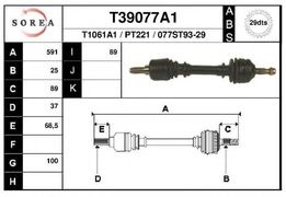 Полуось PSA 406 2.0i 16V, 3.0 V6 АКПП +ABS левая