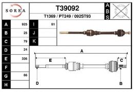 Полуось PSA 307, C4 1.6/2.0 Hdi, Partner/Berlingo B9 08-> МКПП mod.BE4 правая