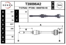 Полуось PSA 406 1.8-2.0, 2.0HDi +ABS АКПП <-08547 правая