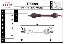 Полуось PSA 307, C4  (1.6-2.0i АКПП) левая