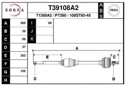 Полуось PSA 607 2.0-2.2HDi МКПП ->09/2004 правая