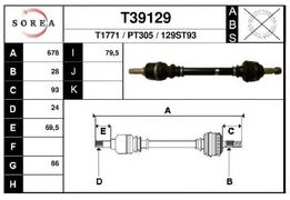 Полуось PSA 407 1.8 16V МКПП левая