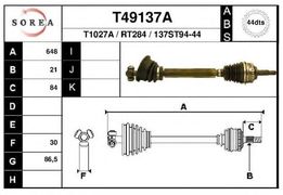 Полуось Рено Megane 1.4-1.6 16V +ABS левая