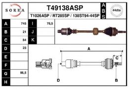 Полуось Рено Megane 1.4-1.6 16V +ABS правая