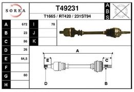 Полуось Рено Megane 2 1.4-1.6 16V 1.5 dCi (со стопором) левая