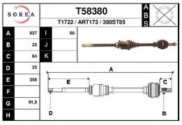 Полуось AR 156 1.9JTD в сборе с промежут валом правая