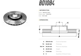 Диск тормозной передний Ford Mustang 3.8-4.6 06->14  высокоуглеродистый  355x32 mm