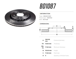 Диск тормозной задний Ford Mustang 3.8-4.6 04->14 вентилируемый, высокоуглеродистый 300x19 mm