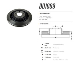 Диск тормозной задний Ford Mustang 17-> вентилируемый, высокоуглеродистый 330x25 mm