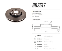 Диск тормозной передний Lexus GS300-GS460 05->06, IS250 08->15, Toyota Mark X правый 296x32 mm