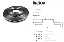 Диск тормозной передний Daewoo Orion, Nubira (J150) 99->03  высокоуглеродистый  256x24 mm