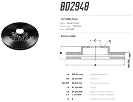 Диск тормозной передний Honda CR-V 16-> 312x25 mm