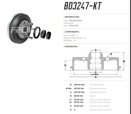 Барабан тормозной + подшипник Kia Rio 1.5 02->05  200 mm