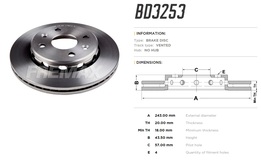 Диск тормозной передний KIA Spectra, Sephia, Shuma 93->04 высокоуглеродистый  243x20 mm