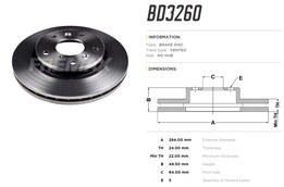 Диск тормозной передний Mazda 626 (GD), Ford Probe 83->92 высокоуглеродистый  264x24 mm