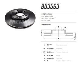 Диск тормозной передний Mazda 3 1.5 14->, CX-3 2WD 15-> высокоуглеродистый  280x25 mm