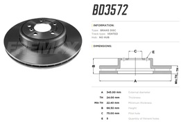 Диск тормозной задний BMW 3-сер (F30), GT (F34), 4-сер (F36, F34) M-sport 13-> 345x24 mm