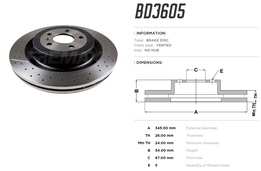 Диск тормозной задний Mercedes GLE (W166, C292), GL (X166) AMG 15-> высокоуглерод. 345x26 mm