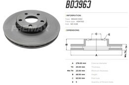 Диск тормозной передний Ford Focus 2, C-max, Volvo C30, C70, S40, V50 высокоуглеродистый 278x25 mm