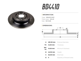 Диск тормозной задний Toyota RAV4 19->, C-HR 16->, Lexus NX 14->, ES, UX 18-> 281x12 mm