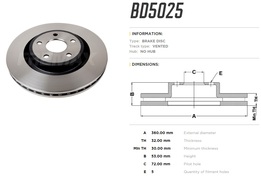 Диск тормозной передний Jeep Grand Cherokee 6.1 SRT 06->10 высокоуглеродистый 360x32 mm