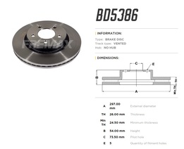 Диск тормозной передний Chrysler 300M 98->04, Concord 92->03  высокоуглеродистый 297x26 mm