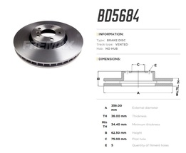 Диск тормозной передний BMW X5 (E53) 4.4-4.8 01->06 высокоуглеродистый  356x36 mm