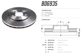 Диск тормозной передний Chrysler Stratus, Sebring 95->01 высокоуглеродистый  260x23 mm