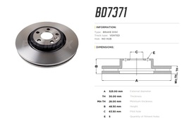 Диск тормозной передний Range Rover Velar 2.0-3.0 (PT204, 204DTD, 306PS, 306DT) 17-> 325x30 mm