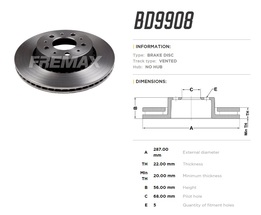 Диск тормозной передний Volvo 740, 760, 940, 960 84->98 высокоуглеродистый 287x22 mm